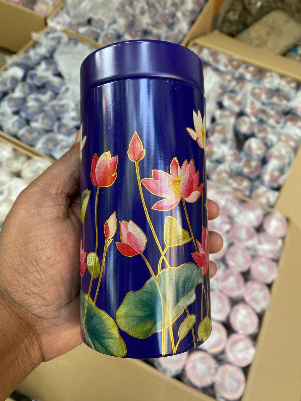 Lotus Print Tin Container