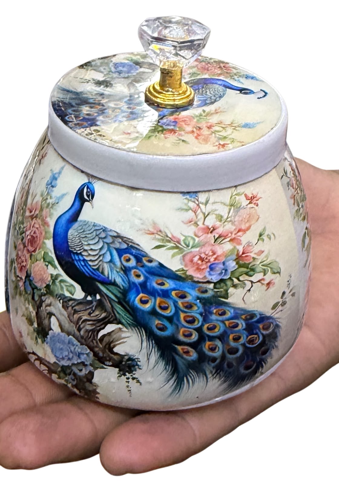 Peacock Hand-painted Ceramic Jar