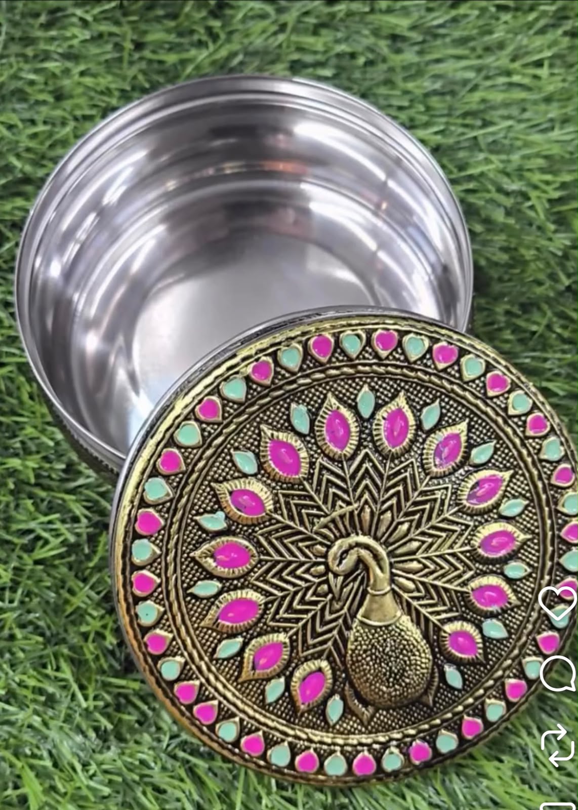 Peacock Meenakari Steel Dabba