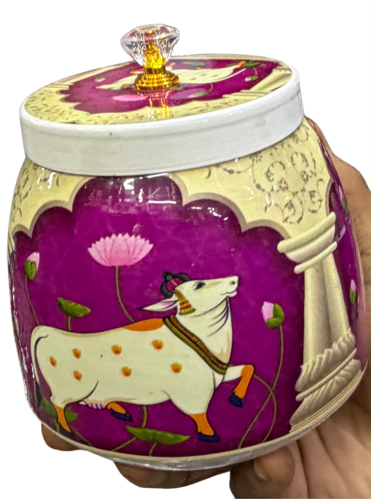 Pichwai Cow Jar — Plum